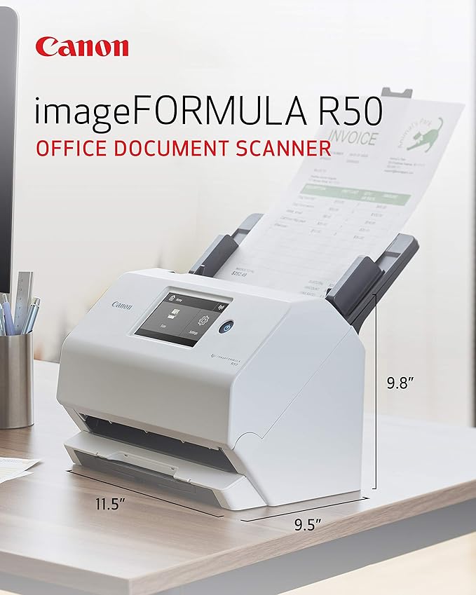 Canon imageFORMULA R50 Business Document Scanner for PC and Mac - Color Duplex Scanning - Connect with USB Cable or Wi-Fi Network - LCD Touchscreen - Auto Document Feeder - Easy Setup-DeskLoop Office