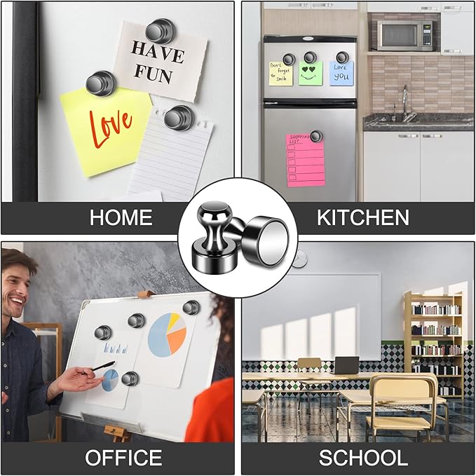 20 Pack Strong Refrigerator Magnets - Whiteboard, Small Fridge, Magnetic Push Pins - Brushed Nickel for Kitchen, Office, School, Locker, Map-DeskLoop Office