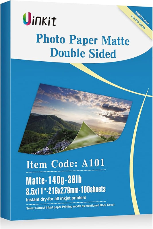 Uinkit 100 Sheets Thin Matte Presentation Paper letter size Double Sided 8.5x11 38lb 140gsm Printable on Both Sides Brochure Photos Picture Poster Playbill Flyer Coated for laser and Inkjet Printer-DeskLoop Office