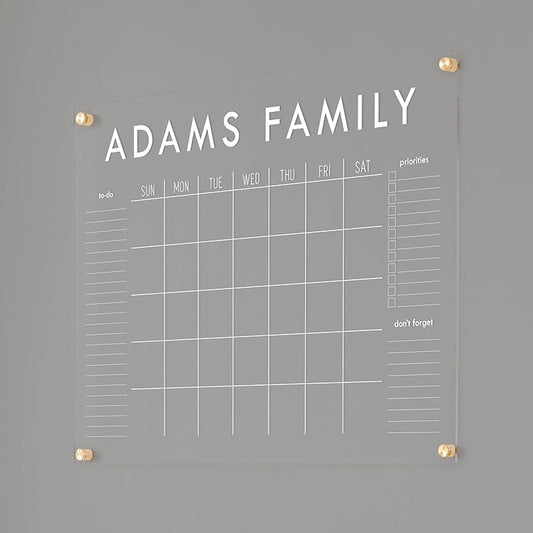 Personalized Clear Acrylic Calendar for Wall, Calendar Whiteboard for Wall, Dry Erase Wall Calendar, Wall Calendar Organizer System for Home (Block, White, 31"W x 23"H)-DeskLoop Office