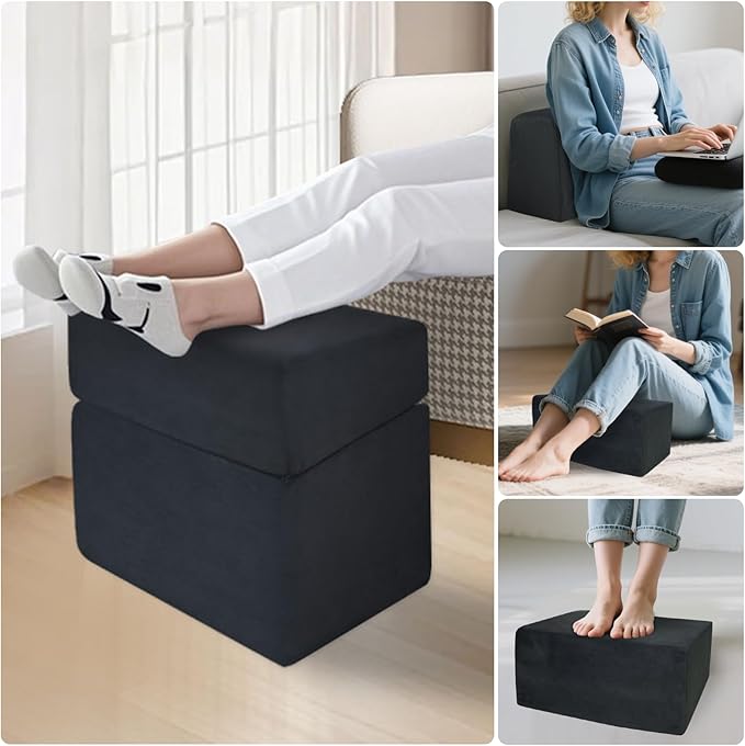 Adjustable Foot Rest for Under Desk at Work - 3-in-1 Ergonomic Foot Stool with Zipper Connection, 6.3"/11.8"/16" Height Adjustable for Office, Home & Gaming (Black)-DeskLoop Office