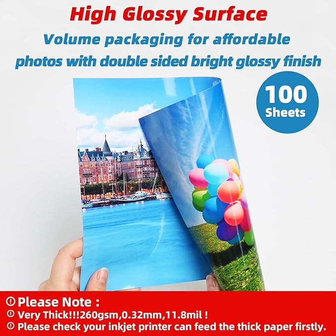 Uinkit Thick Photo Paper Glossy Double Sided 100 Sheets 8.5x11 Heavyweight 68lb 260gsm Inkjet Both Sides Printable 11.8mil A4 Letter size Flyer Bulk Pack 8.5 x 11 Card paper postcard postal A189-DeskLoop Office