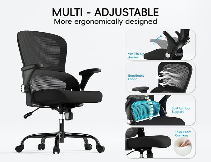 TRALT Office Chair - Ergonomic Office Chair with Back Support, Home Office Desk Chairs, 330lbs Wide Seat Big and Tall Office Chairs, Comfy Desk Chair for Work, Study, Office, Gaming (Black)-DeskLoop Office