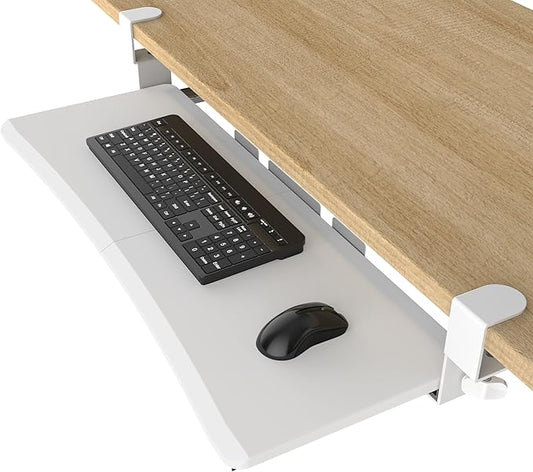 Extra Large Keyboard Tray Under Desk - Slide Out with Sturdy C-Clip Mount System, 31.5" (35.8" Including Clamps) x 11.8" Put-Out Keyboard Tray Computer Drawer for Ergonomic Typing, White-DeskLoop Office