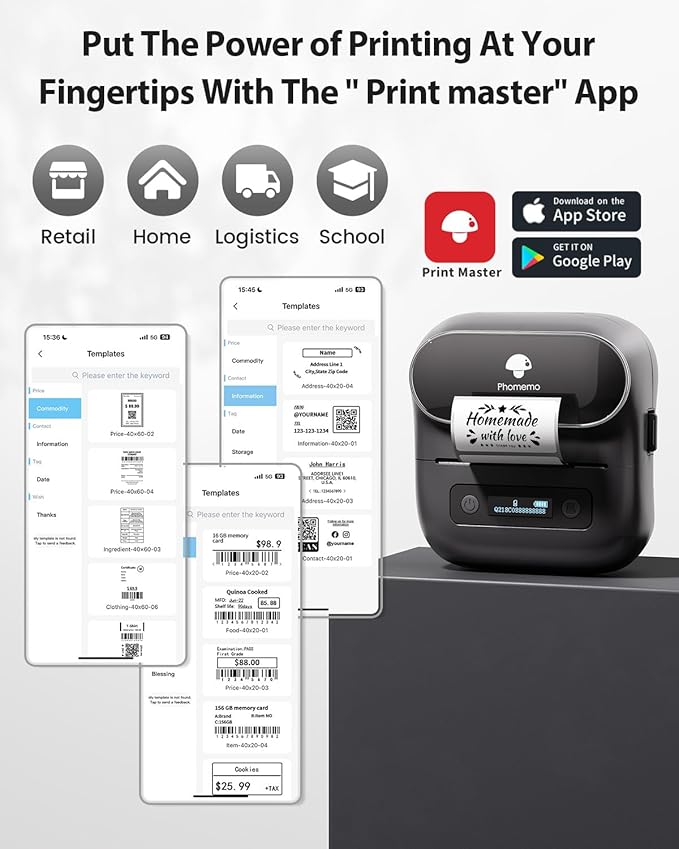 Phomemo Label Maker,M220 Label Printer,3 Inch Bluetooth Thermal Label Maker Machine with 2000+ Icons,300+ Templates & Fonts,for Kids School Items,Small Business,Large Sticker-DeskLoop Office