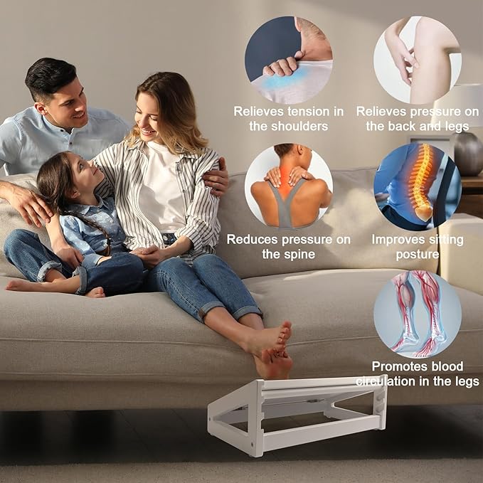 WOOD CITY Foot Rest for Under Desk at Work, 3 Heights Adjustable Footrest with Silicone Surface, 2in1 Foot Stool Improve Posture, Reduce Fatigue & Pain, Ideal for Home/Office/Gaming(White)-DeskLoop Office