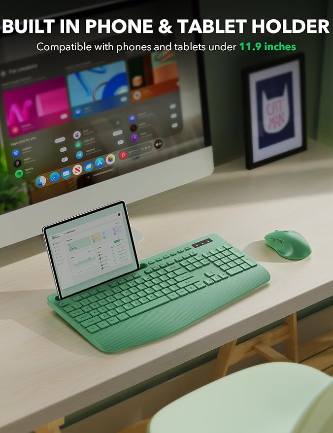 Wireless Keyboard and Mouse Combo - Full-Sized Ergonomic Keyboards with Wrist Rest, Phone Holder, Sleep Mode, Silent 2.4GHz Cordless Combo for Computer, Laptop, PC, Mac, Windows -Trueque-DeskLoop Office