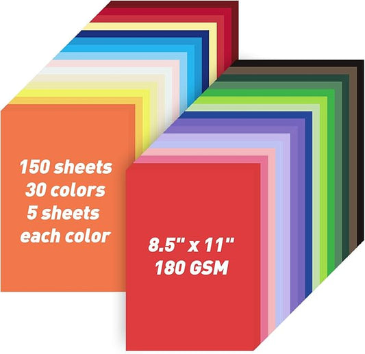 MAXECHO 8.5" X 11" Colored Cardstock Bulk 150 Sheets 30 Assorted Colors Construction Paper Card Stock Printer Paper for DIY Crafts, Kids School Supplies, Cricut, 180 GSM-DeskLoop Office
