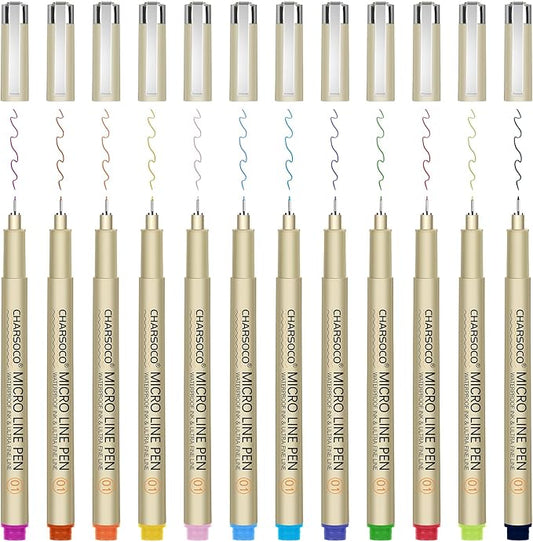 01 Micro Pen, 12 Colors Fine Point Pen, 0.25mm Fineliner Ink Pens for Artist Illustration, Waterproof Archival Ink, Sketching, Anime, Manga, Technical Drawing and Scrapbooking-DeskLoop Office