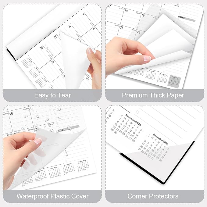Gannyfer Desk Calendar 2025-2026, Large Calendar 2026 22" x 17", July 2025 - Dec 2026, 18 Monthly Academic Desktop Pad Calendar with Plastic Cover, Thick Paper, for Planning and Organizing in Office, School, Family(6 Stickers)-DeskLoop Office