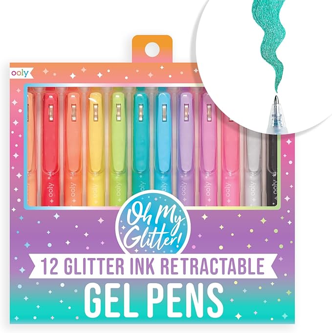 Ooly Oh My Glitter Gel Pens - Set of 12 Cute Art and Back to School Supplies for Girls, Planner Pen with Comfort Grip, Ideal Retractable Glitter Pens for Decorations & Office Use-DeskLoop Office