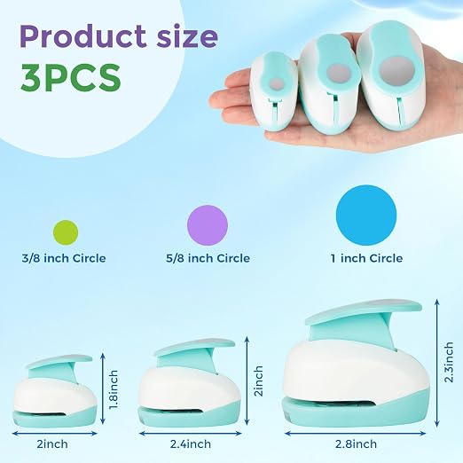Koogel 3PCS Circle Paper Punch, Circle Hole Punch Different Size(1 + 5/8 + 3/8 - Image 7