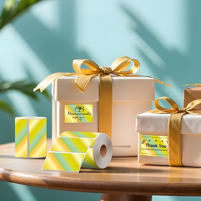 2.25x1.25 Inch Thermal Labels Gold, Holographic Sliver Barcode Thermal Labels for Thermal Printer and Small Business, Multi-Purpose Rectangle Stickers, 500 Sheets/Roll-DeskLoop Office