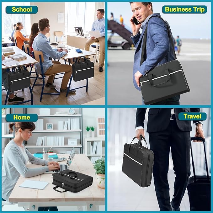 SEEKIND PU Leather Accordian File Organizer 26 Pockets, Expanding File Folder with Handle&Carrying Strap, Document Organizer File Holder for Letter Size / A4 File, for Office, School-Black-DeskLoop Office