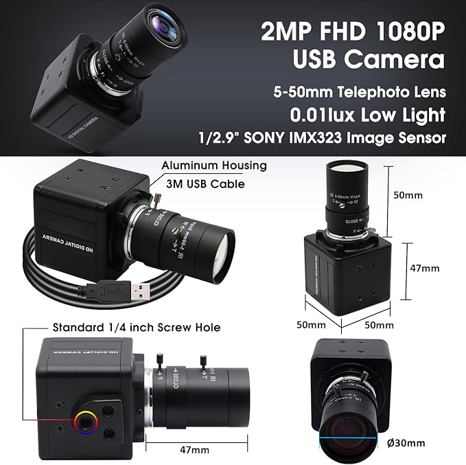 SVPRO 1080P Webcam with Zoom Lens, 5-50mm 10X Optical Zoom,Manual Focus,H.264, Low Light PC Camera with IMX323 Sensor USB Comptuer Camera for Streaming,Video Conference,Studio Recording-DeskLoop Office