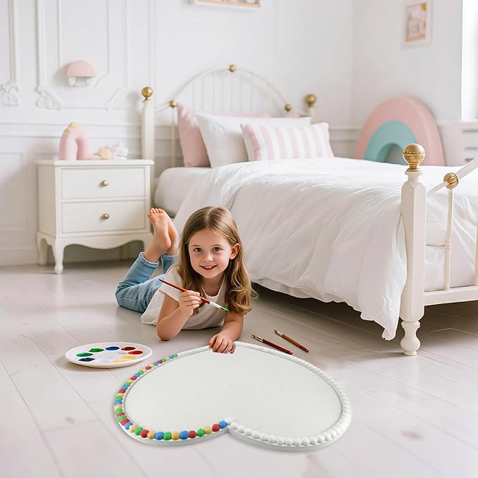 Large Heart Cork Bulletin Board with Linen, 24x19 Inch White Wood Frame Cute Picture Pin Board, Decorative Vision Board for Home Office, Study, Bedroom and Dormitory-DeskLoop Office