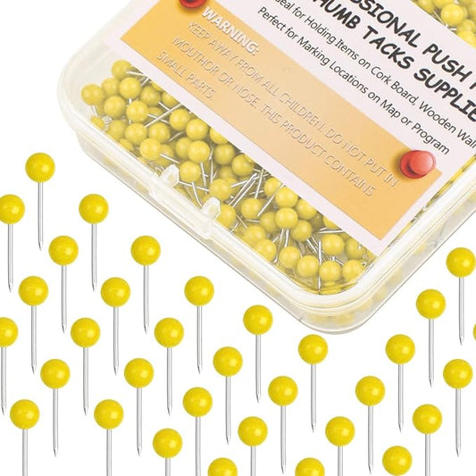 Map Tacks 1/8-Inch Assorted Color Beads Head Map Marking Push Pins,500-count (Yellow)-DeskLoop Office