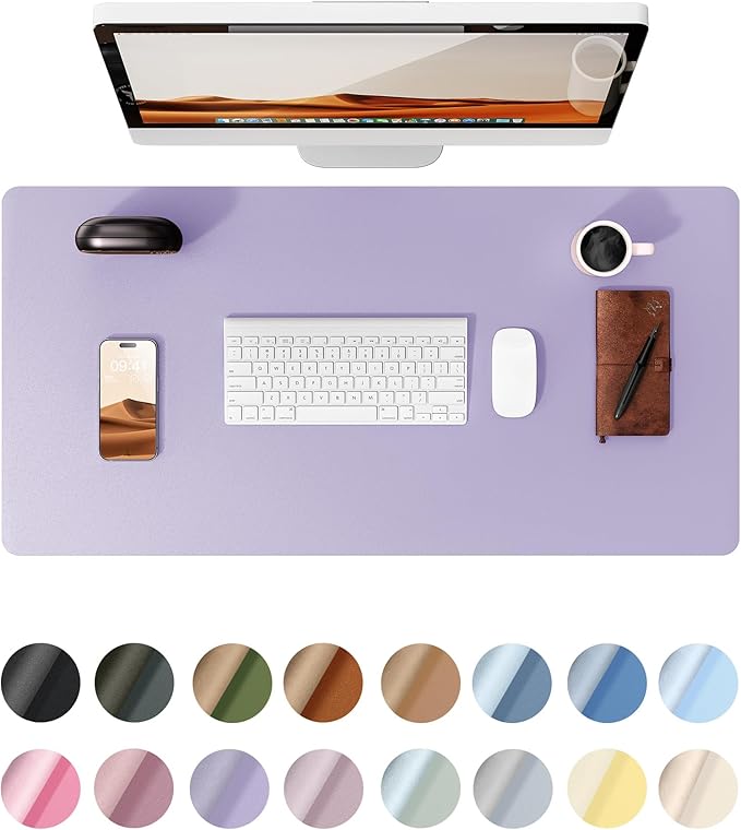 YSAGi Leather Desk Protector, Office Mat, Large Mouse Mat, Non-Slip PU Leather Blotter, Laptop Pad, Waterproof Writing Pad for Office and Home (Light Purple, 23.6" x 13.8")-DeskLoop Office
