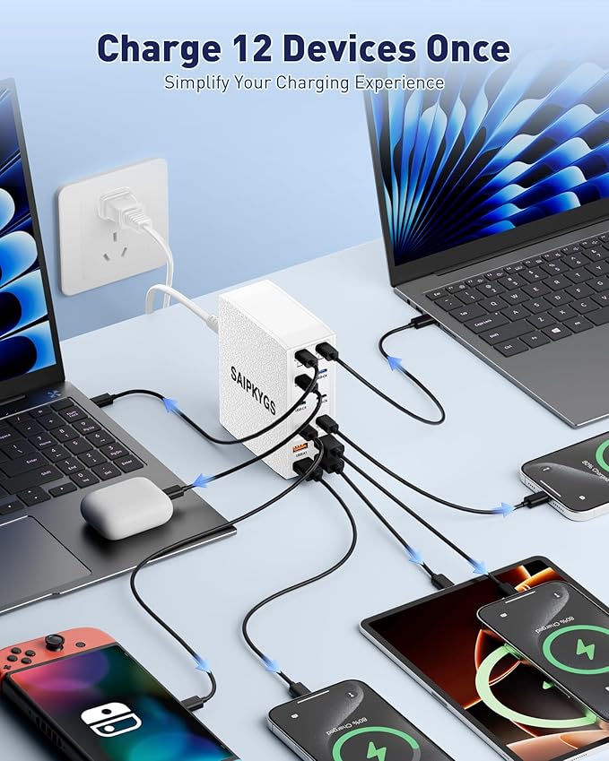 Charging Station (600W),12-Port USB C Charger Block with Dual 100W PD USB-C Fast Charging Station Hub for MacBook Pro/Air/All iPad iPhone 17/16 15/14/13/Pro Max/Samsung Galaxy Note(White)-DeskLoop Office