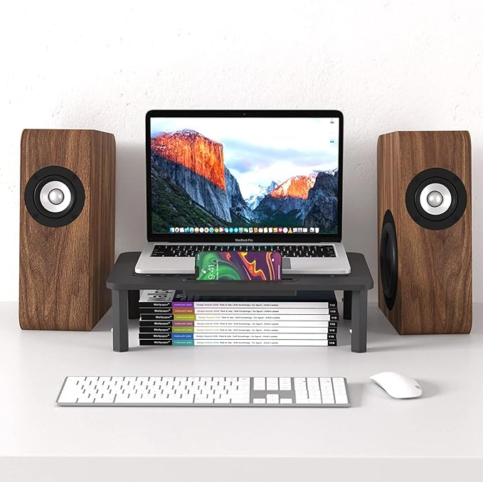 EVOOMI Monitor Stand Riser - Upgraded for Faster Productivity - Anti-Skid, HD Hexagonal Steel - Free Cable Ties - Computer Stand - Laptop, Desktop, Printer, iMac (Simple)-DeskLoop Office