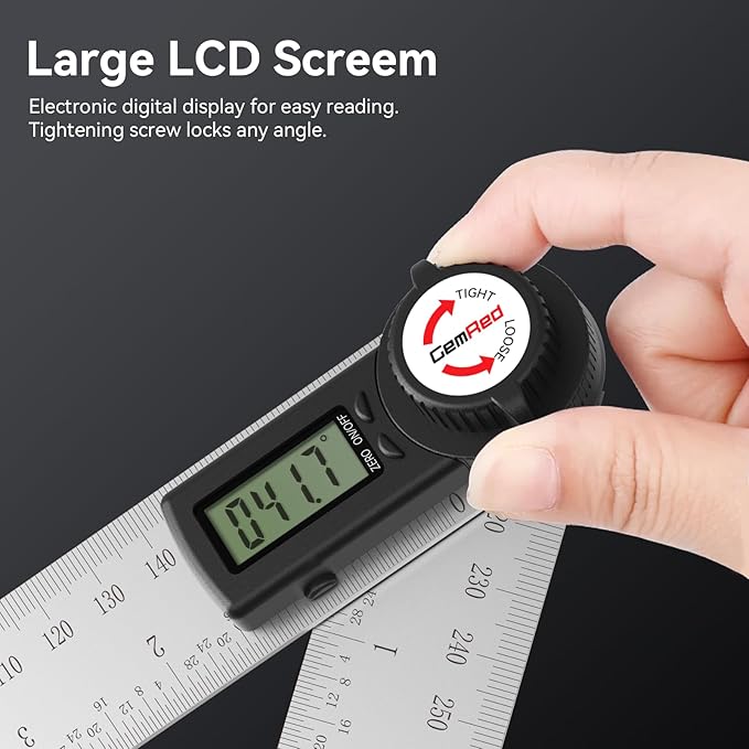 GemRed 82305 Digital Angle Finder GemRed Protractor Stainless steel 7inch 200mm (Black Button)-DeskLoop Office