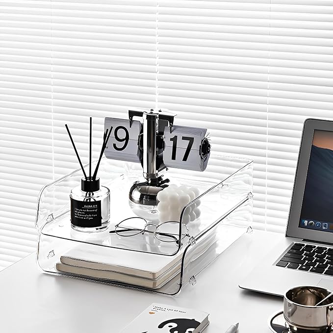 Gagee 2 Pack Paper Organizer for Desk,Clear Stackable Paper Sray, Office Desk Organizer for Notes, Pens, File, Document, Paper Holder -DeskLoop Office