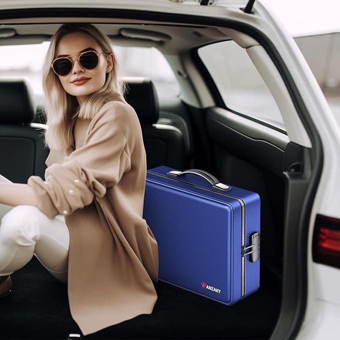 Fireproof Document Box with Fireproof Zipper, Hard Inner Shell Fireproof Document Bag with Lock, Fireproof Water Resistant Important Document Organizer 16 inch Laptop File Briefcase (Blue)-DeskLoop Office