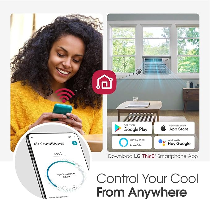 LG 10000 BTU Smart Wi-Fi Enabled, Ultra-Quite, Quick and Easy Installation Window Air Conditioner with Remote, ThinQ Technology, Washable Filter, Eco-Friendly R32 Refrigerant (White)-DeskLoop Office