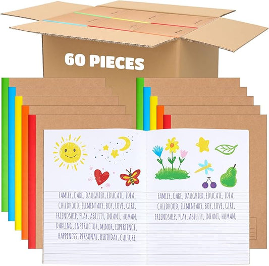 Henoyso 60 Pcs Primary Composition Notebook for Kids 9.75 x 7.5 Inch K-2 Primary Writing Journal with Rainbow Spine 60 Pages Draw and White Journal for Student Back to School Supplies-DeskLoop Office