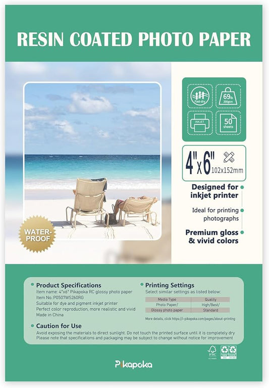 Ultra-Premium Glossy RC Photo Paper, Professional and Heavyweight Metallic Resin Coated Photo Paper, Pigment and Dye Inkjet Printer Suitable, Waterproof, 4x6, 50 Pack-DeskLoop Office