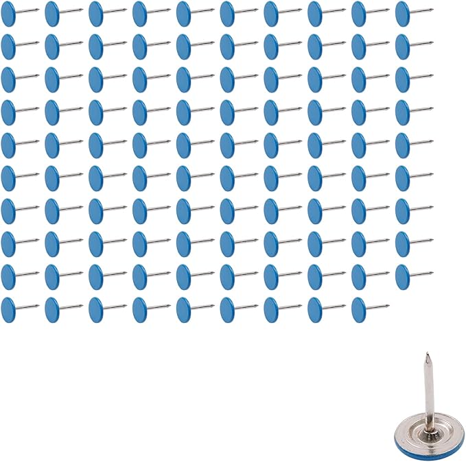 100Pcs Flat Head Upholstery Tacks Home Furniture Decor Tack Upholstery Nails Flat Push Pins Flat Thumb Tacks Blue (11mmx17mm)-DeskLoop Office