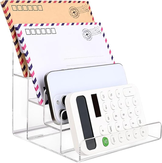 Mail Organizer Countertop, 4 Tier Clear Acrylic Mail Holder, Small Desk File Storage Holders for Bill, Envelope, Letter Sorter-DeskLoop Office