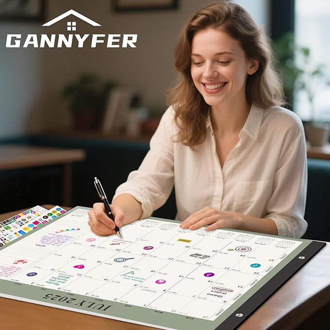 Gannyfer Desk Calendar 2025-2026, Large 18 Monthly Calendar 2025 22" x 17", July 2025 - Dec 2026, Academic Desktop Pad Calendar with To-Do List and Notes, Plastic Cover, Thick Paper, for Planning and Organizing(6 Stickers)-DeskLoop Office