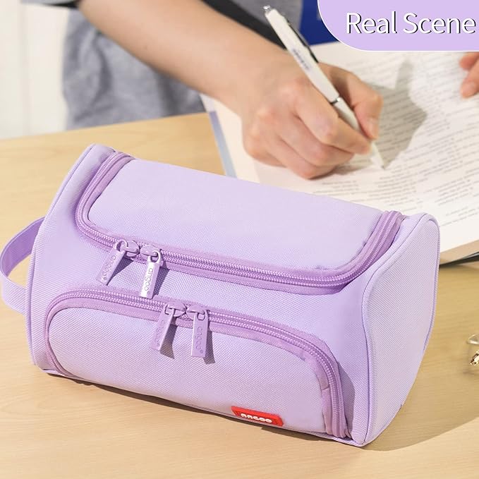HVOMO Big Capacity Pencil Case High Large Storage Pouch Marker Pen Case Travel Simple Stationery Bag School College Office Organizer for Teens Girls Adults Student(N Purple)-DeskLoop Office