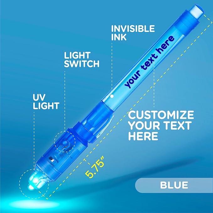 Personalized Invisible Disappearing Ink Pen Marker, Custom Secret Spy Message Writer with UV Light, Fun Activity Entertainment for Kid Party Favors Ideas Gifts and Stock Stuffers, 12 Pack, Blue-DeskLoop Office