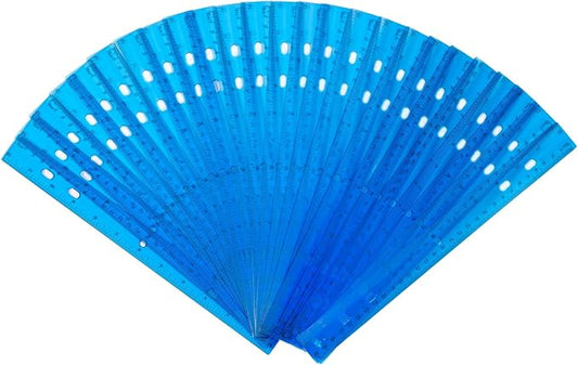 28 Pack Plastic Ruler 12 Inch Transparent Rulers - Metric Bulk for Kids School Office Classroom, Blue-DeskLoop Office