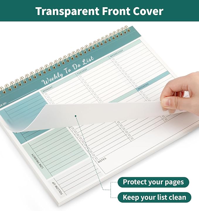 Weekly To Do List Notepad, 52 Undated Sheets (8.5"×11") Duplex-printed Weekly Planner Notepad For Work Home School Office Desk Accessories Supplies & Goal Setting Tasks - Green-DeskLoop Office