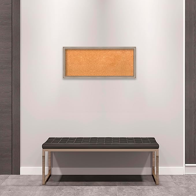 Amanti Art Natural Cork Board for Wall, 14x32 Vision Board with Silver Wood Frame, Medium Corkboard Office Decor for Home Organization, Casual Corkboard Pinboard to display items for home organization-DeskLoop Office