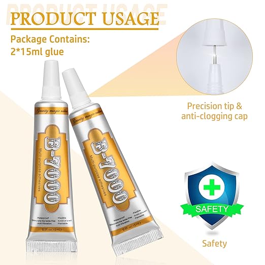 B7000 Clear Glue for Jewelry Making, Upgrade B-7000 Adhesive Crafts Glue Multipurpose Super Glue for Scrapbooking Supplies, School DIY Craft Glass, Fabric, Wood, Rhinestones Gems Clothes (2X 15ML)-DeskLoop Office