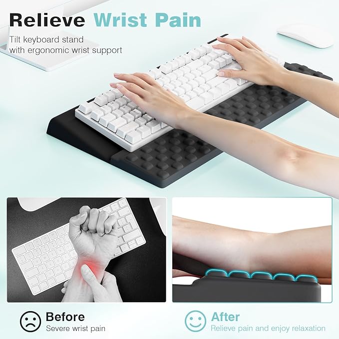 Ospelelf Keyboard Stand with Wrist Rest Comfortable Ergonomic Riser Holder Pad for Typing Black Gray-DeskLoop Office