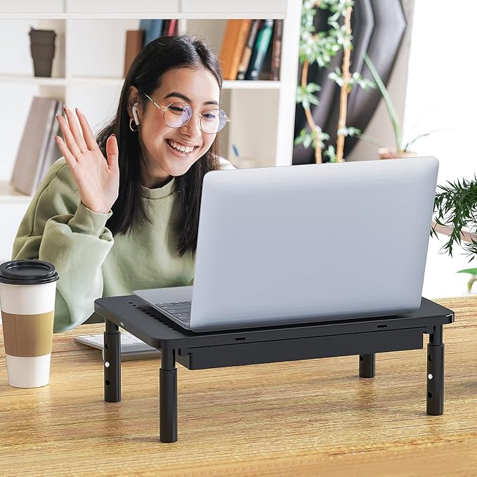 WALI Dual Monitor Stand with Storage, Desk Monitor Riser 3 Height Adjustable, Laptop Riser with Airflow Vents, Desk Organizer for Computer, Laptop, Printer, Notebook (STT003D-2B), 2 Pack, Black-DeskLoop Office