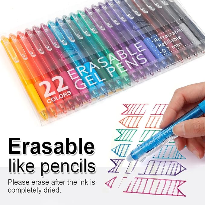Vanstek 22 Colors Retractable Erasable Gel Pens Clicker, Fine Point(0.7), Make Mistakes Disappear, Premium Comfort Grip for Drawing Writing Planner and Crossword Puzzles-DeskLoop Office