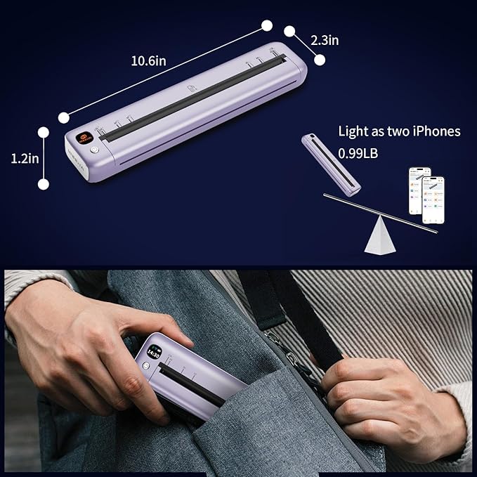 Rongta Portable Printers Wireless for Travel, WiFi & Bluetooth Mobile Printer, Thermal Inkless Printer for School/Office/Home Use, Compatible with Android,iOS & Laptop (Purple)-DeskLoop Office