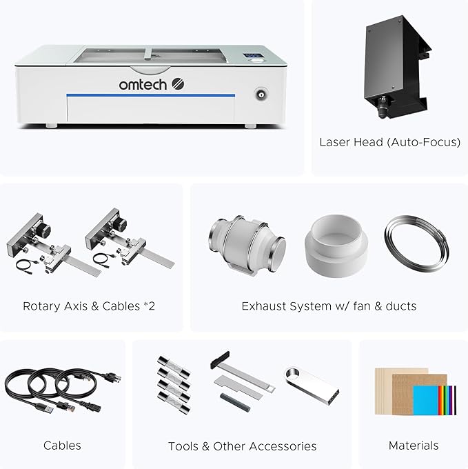 OMTech Polar+ 55W CO2 Laser Engraver Cutter with LightBurn, 20"x12" Work Area, 5MP Camera, Dual Rotary Axes, 500mm/s Speed, with Water Pump, Laser Cutting Machine for Wood Acrylic Glass More-DeskLoop Office