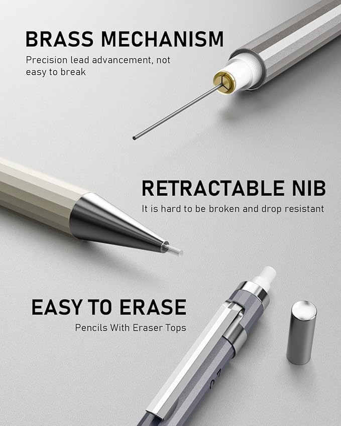 Nicpro 37PCS Art Mechanical Pencil Set, Metal Drafting Pencils 0.5 mm, 0.7 mm, 0.9 mm & 2mm Lead Pencil Holder (6B 4B 2B HB 2H 4H Colors) For Sketching Drawing With 20 Tube Lead Refills Eraser Case-DeskLoop Office