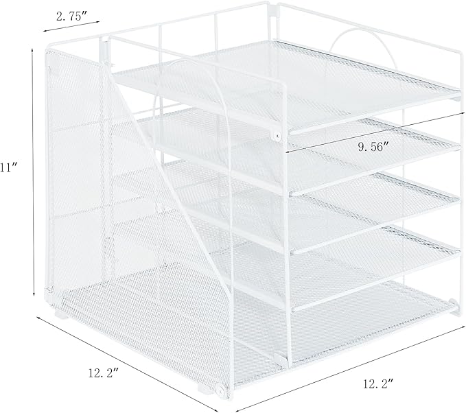 Desk Organizers and Accessories, 5-Tier Paper Letter Tray Organizer with File Holder, Desktop Organizer for Office Supplies, Office Desk Accessories & Workspace (White)-DeskLoop Office