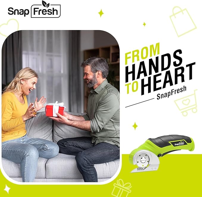 SnapFresh Cordless Electric Scissors, 4V Electric Mini Box Cutter, Carpet & Cardboard Cutter Tool with a Replacement Blade/Charger, Rotary Cutter for Cardboard Packages Leather Plastic (Green)-DeskLoop Office