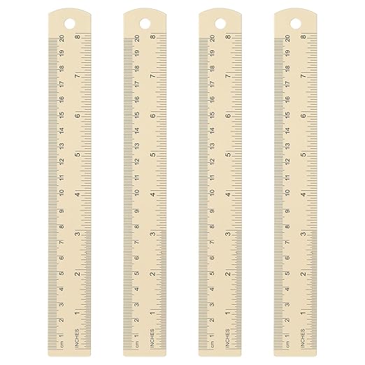 HARFINGTON 4pcs Metal Straight Ruler 20cm Metric SAE Aluminum Alloy Measuring Rulers Scale Tool with Hole for Measure Study Reading Classroom Office, Beige-DeskLoop Office