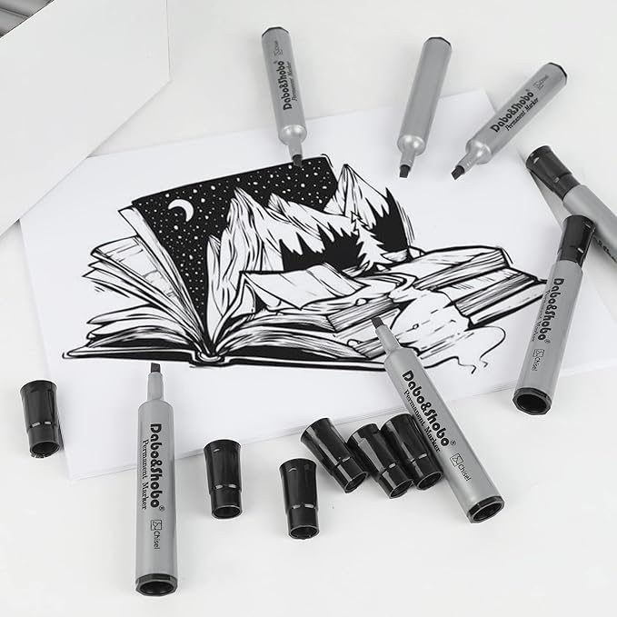 Dabo&Shobo 72 Pack Permanent Markers, Chisel Point, Quick Drying Ink, Black Permanent Markers, Works on Plastic,Wood,Stone,Metal and Glass for Doodling, Marking…-DeskLoop Office