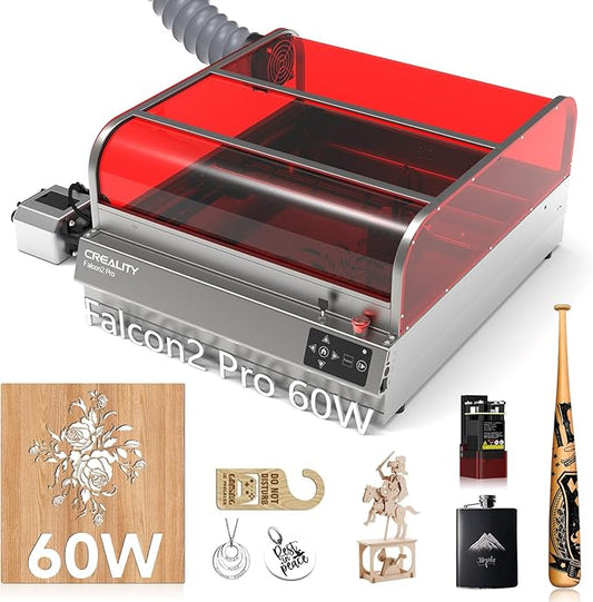 Creality Laser Engraver Enclosed, Falcon2 Pro 60W Output Laser Engraving Machine, 25000mm/min Speed Laser Cutter with Air Assist, Auto Fan, Camera Positioning for Wood and Metal-DeskLoop Office